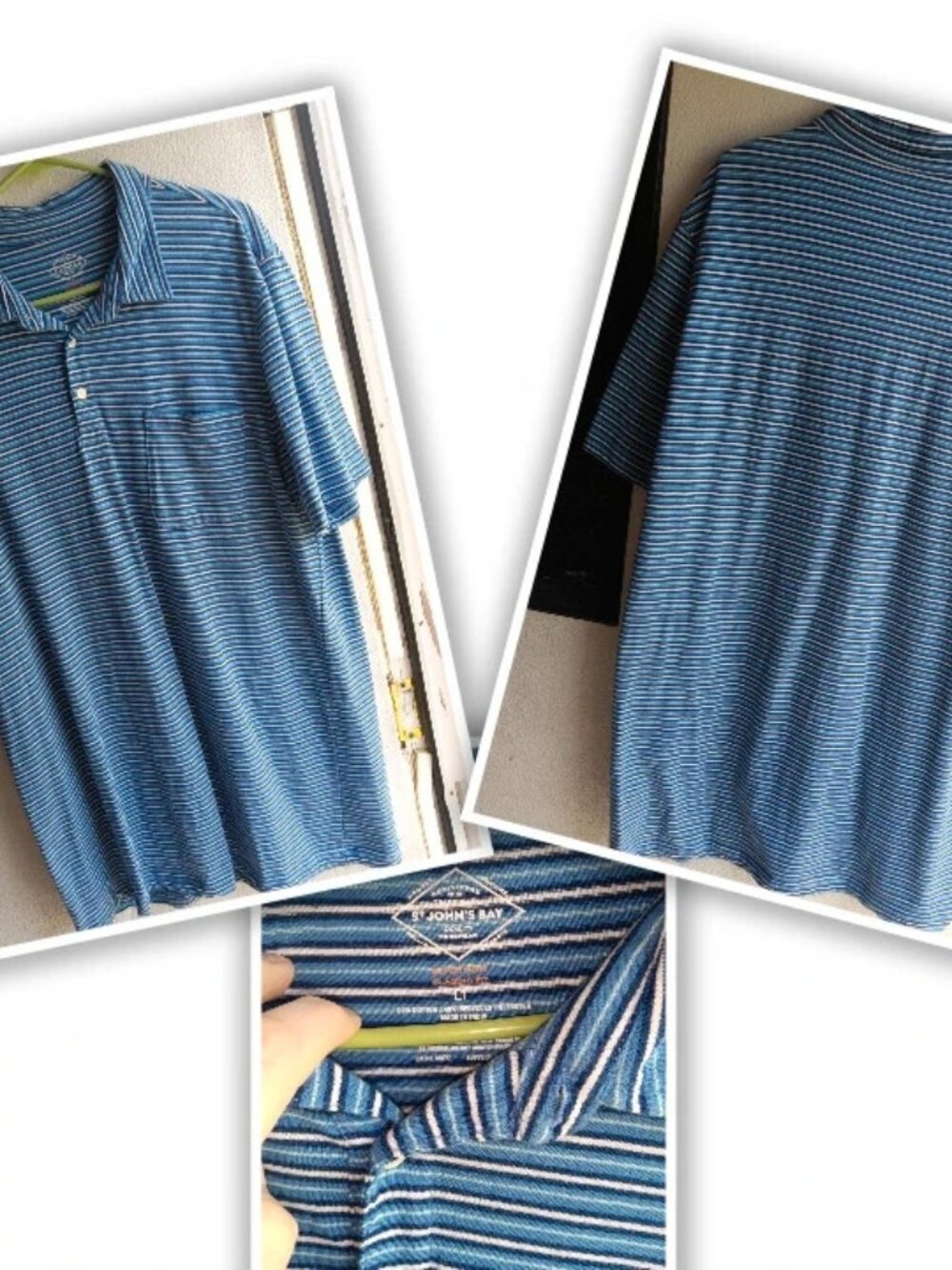 St. John’s Bay Men’s Blue Striped Polo Shirt Large Tall LT